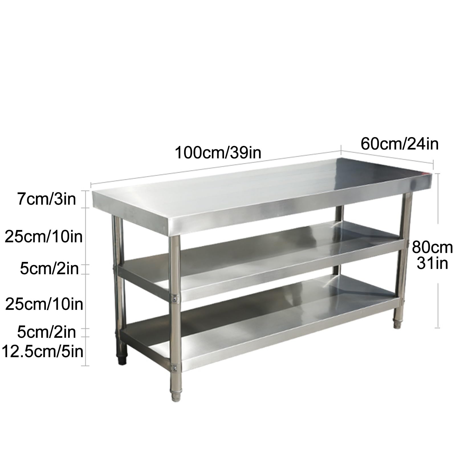 Mesa de preparación de acero inoxidable para cocina y uso doméstico, Wortat con estante inferior y patas galvanizadas, ideal para alimentos y cocinar