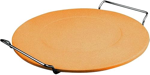 Miniatura 6 de IBILI Piedra redonda para pizza para horno con estante de transporte, 13 pulgadas de diámetro, piedra de hornear duradera ideal para hornear pizza