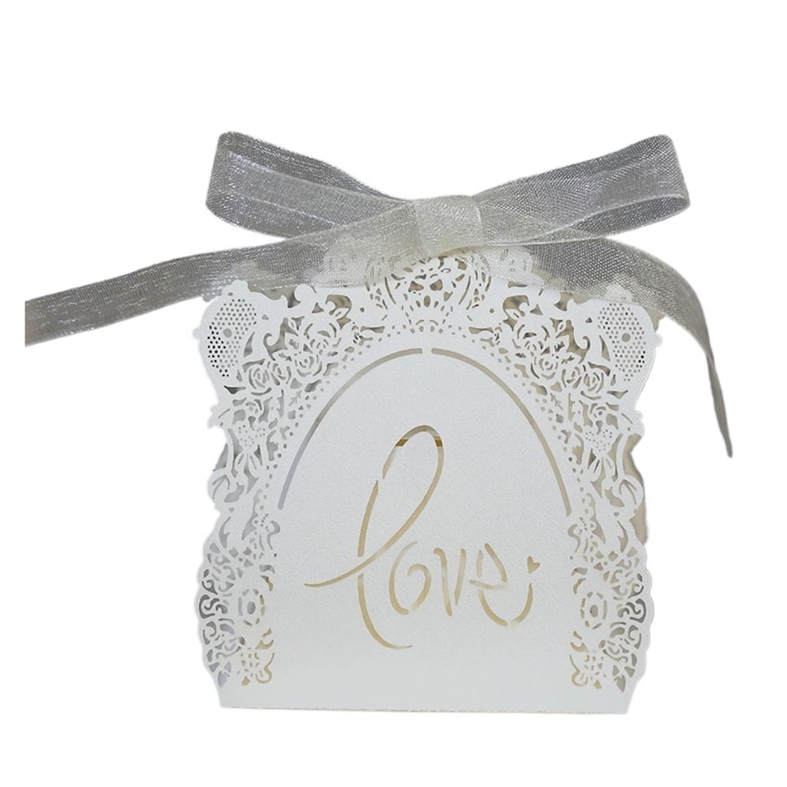 Cajas Regalo Caja de 50 caramelos chocolate con forma rosa hueca, bonita y romántica caja regalo for boda cinta for fiesta cumpleaños(Ivory)