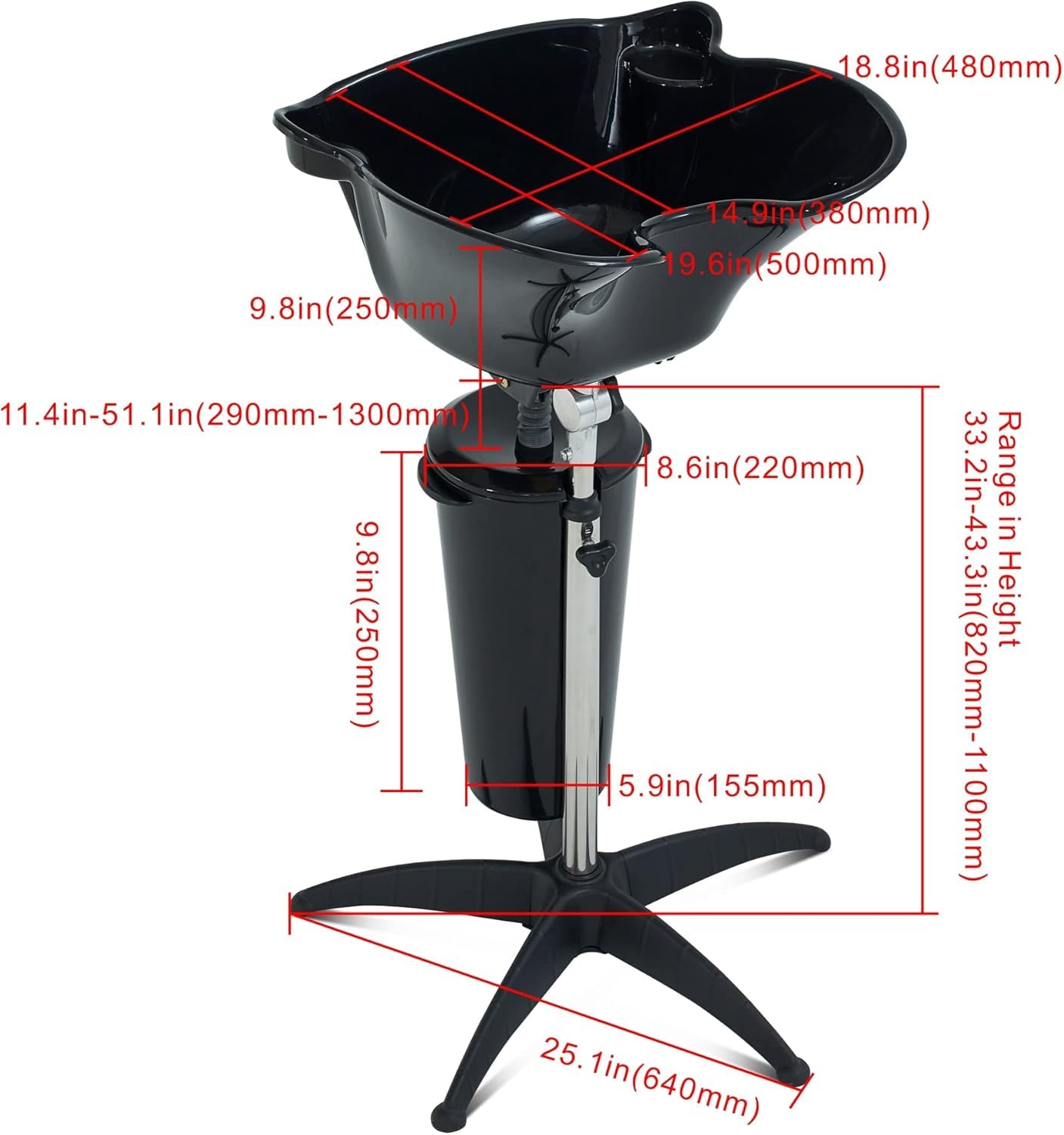 Hair Washing Sink, Portable Height Adjustable Salon Deep Shampoo Basin Sink Hair Washing Bowl with Drain Hose for Home Barber Shop Beauty Salon Spa Equipment 3