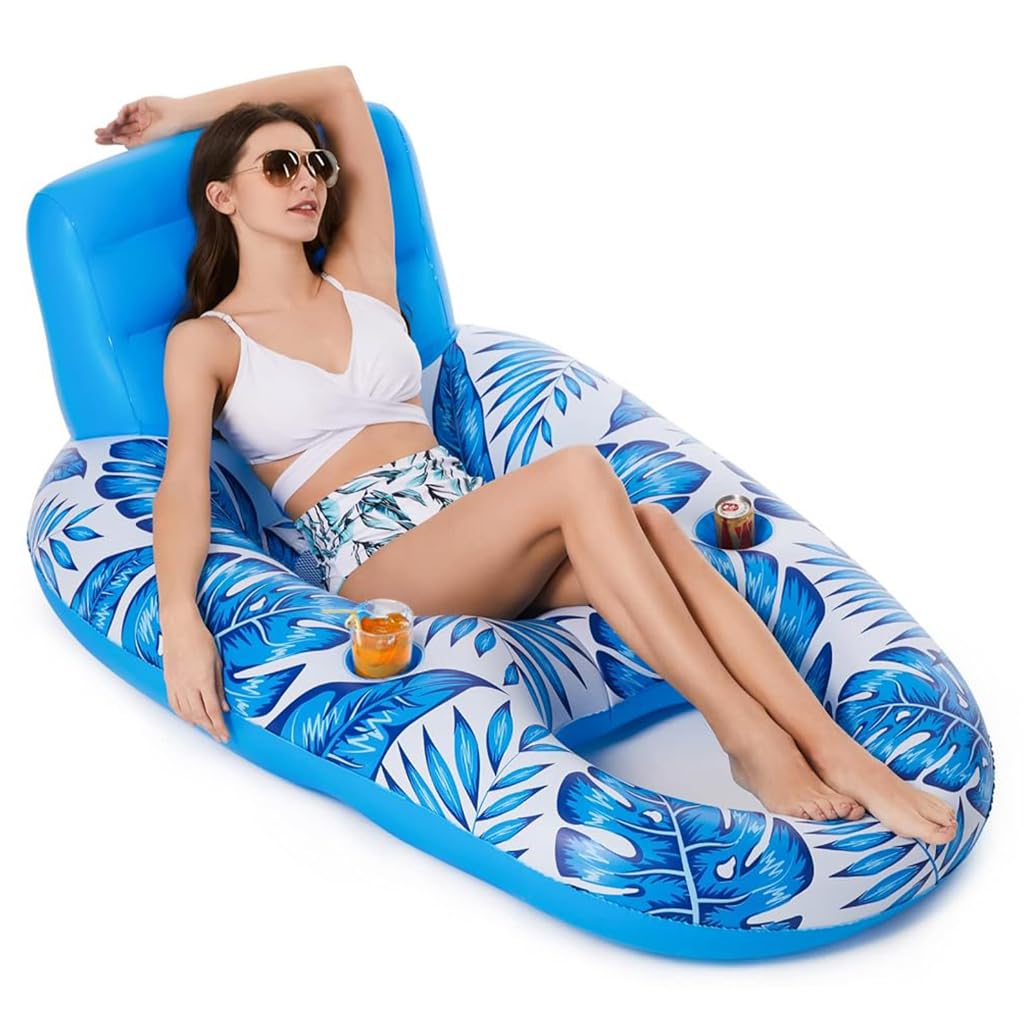 Proberos Inflatable Pool Lounger for Adult, Long Swimming Pool Float Inflatable with Headrest & Cup Holder, Noodle Floaties Rafts Pool Hammock Floats for Sunlight Bathing,white