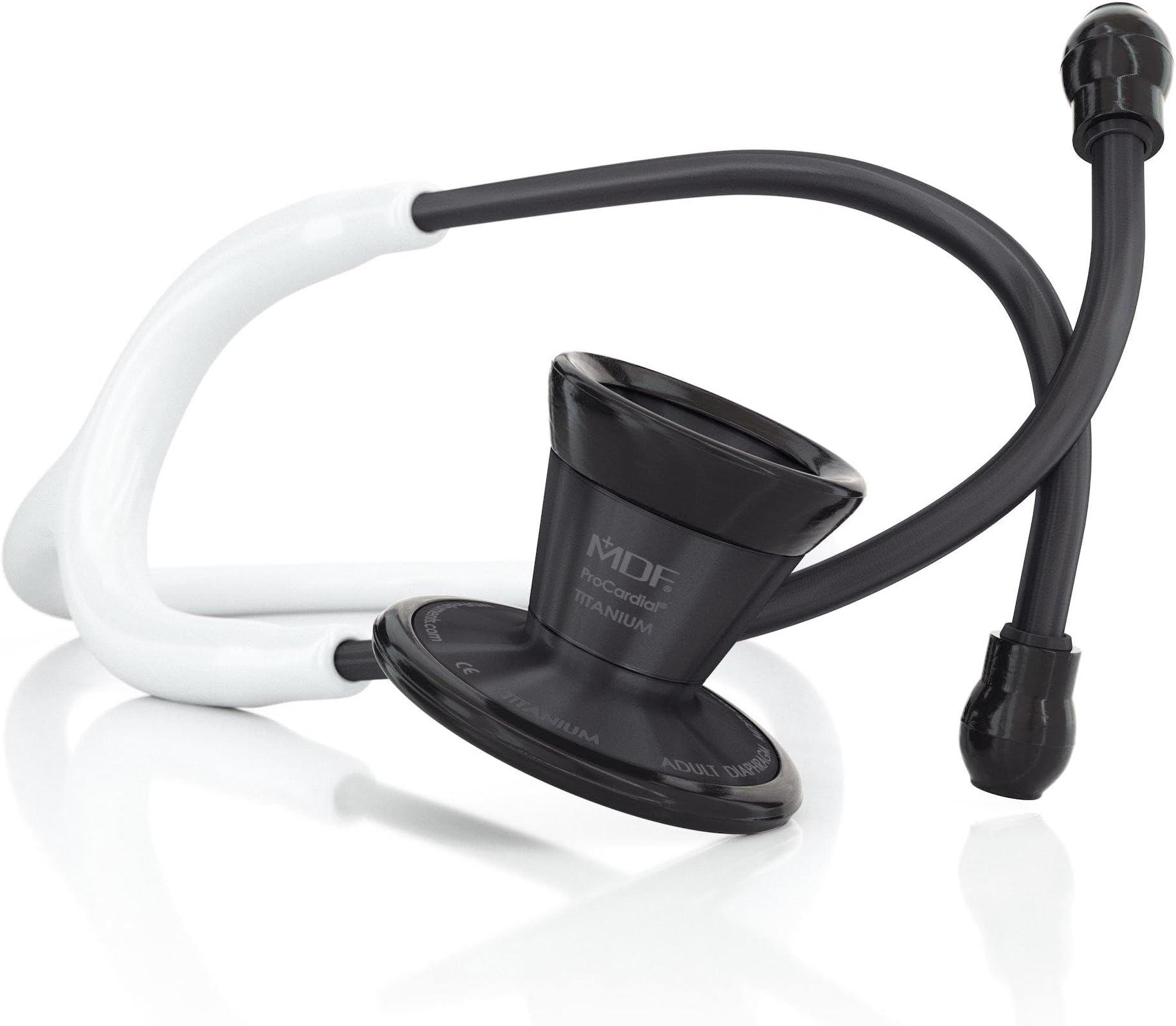 ProCardial Cardiology Stethoscope, Lightweight Titanium, Adult, Dual Head, White Tube, Black Chestpiece-Headset, MDF797TBO29