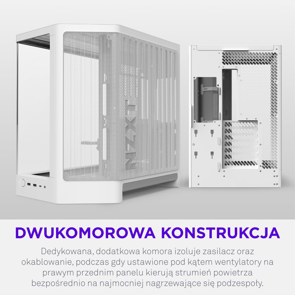 NZXT H6 - Kompaktowa Obudowa PC ATX Dwukomorowa - Biały | Dwukomorowa obudowa ATX na 10 wentylatorów 120mm i chłodnice 360mm, zgodna z płytami głównymi back-connect.