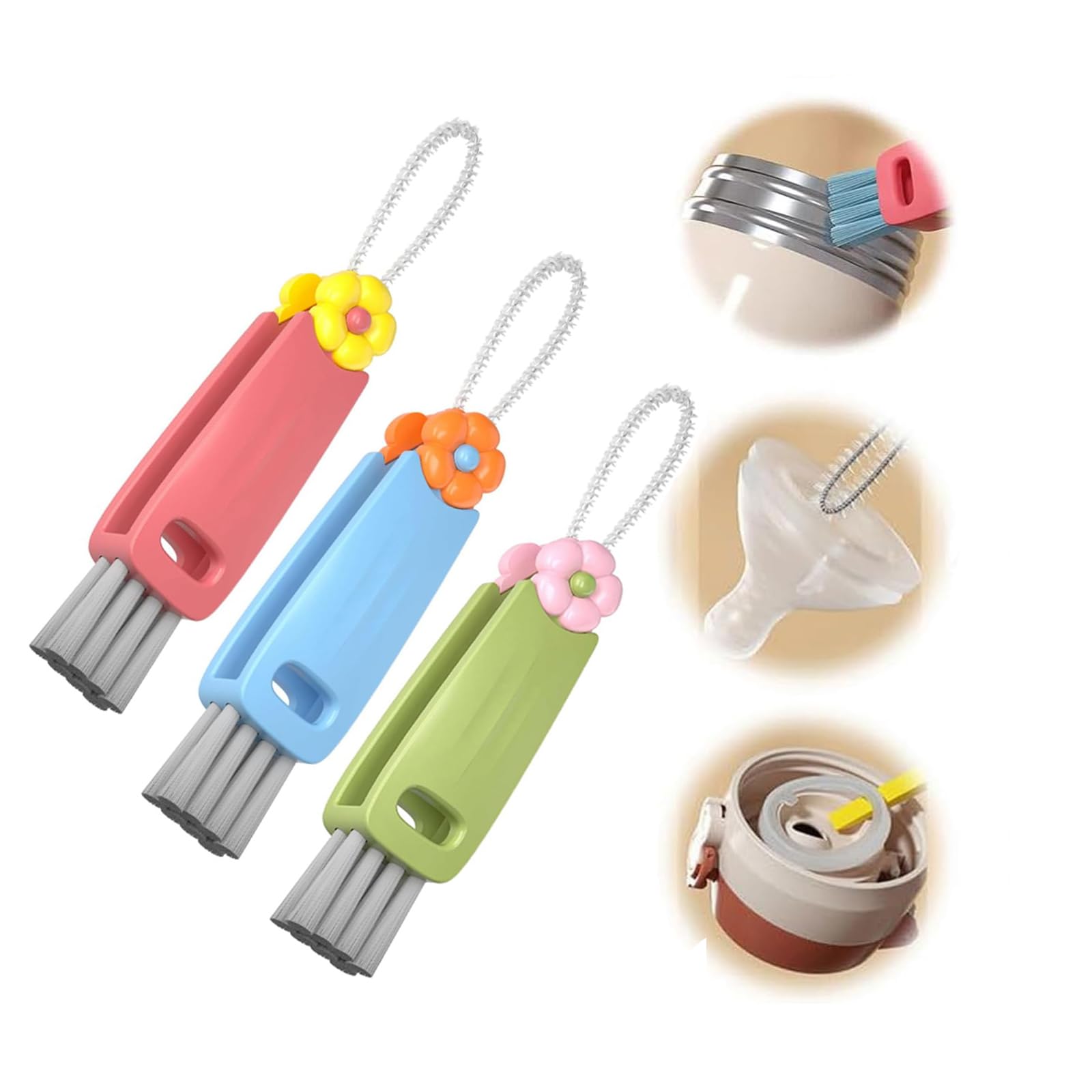 3 in 1 Cup Lid Gap Cleaning Brush, Bottle Crevice Cleaner for Cups and Lids (W-3Pcs)