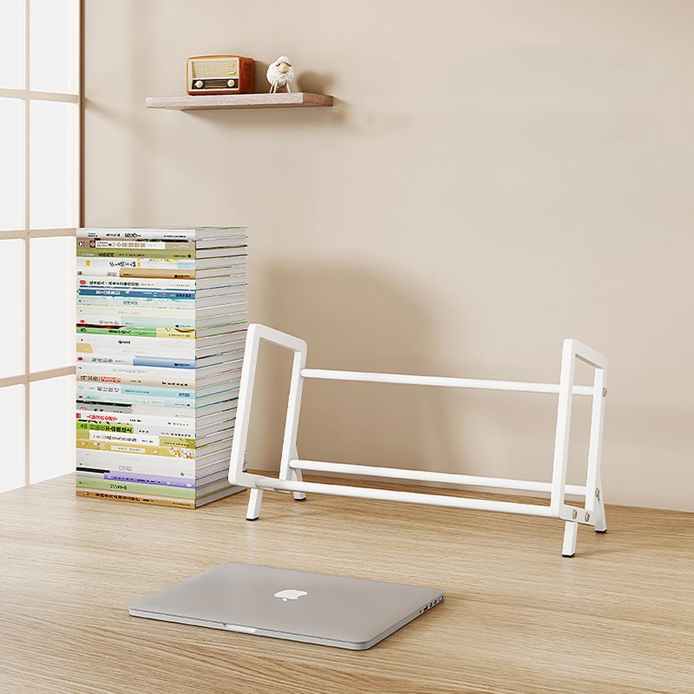 Kippbares Bücherregal aus Metall für Bücher, Dokumentenhalter, Schreibtisch-Organizer, Büro-Tischbuch-Aufbewahrungsregal, tragbarer Zeitschriftenständer, Papierbriefhalter (Weiß, B (50 x 18,2 x 31 cm)