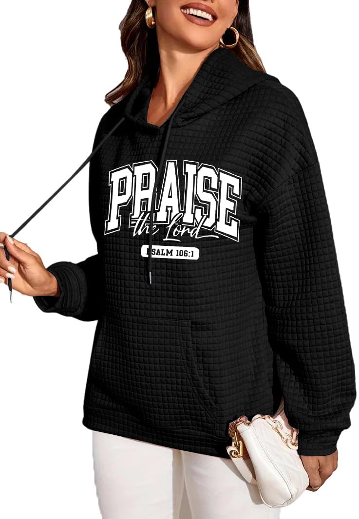 MYHALF Christian Hoodies for Women Waffle Graphic Hoodie Drawstring Faith Pullover Hooded Sweatshirt with Pocket