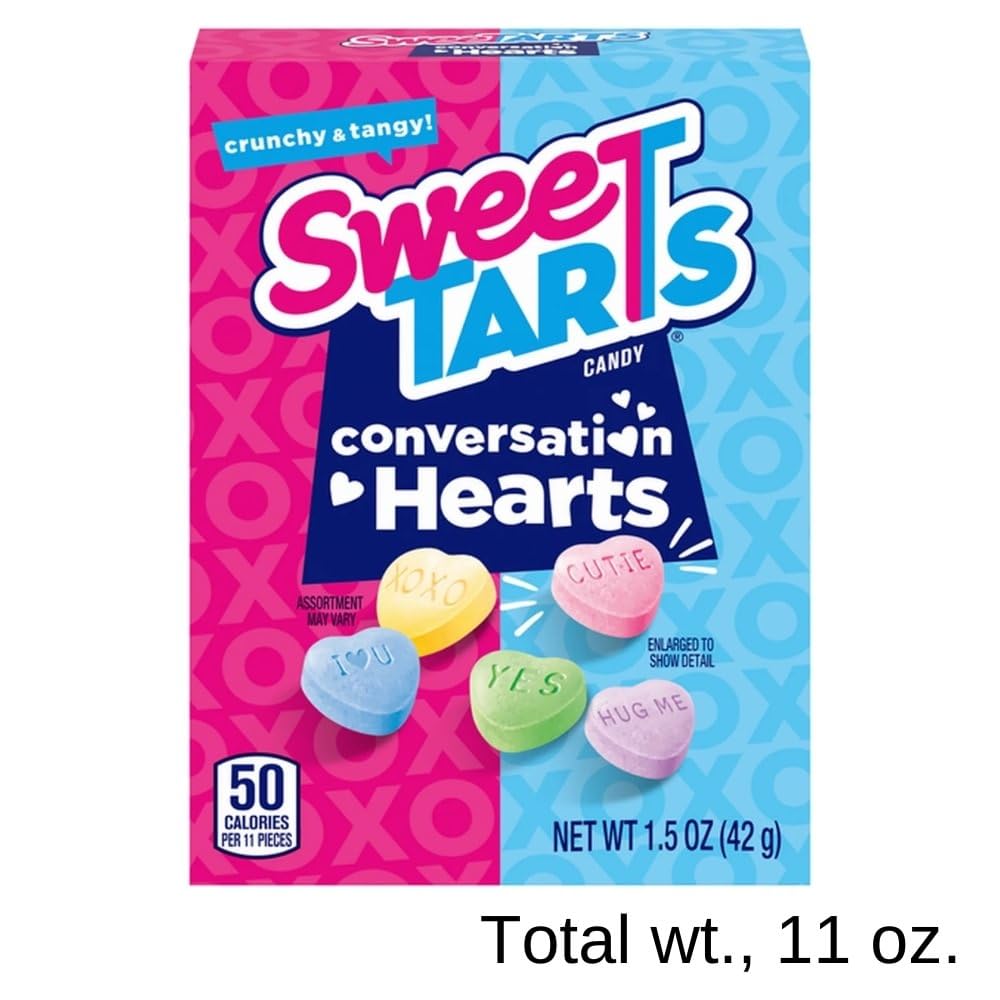 SweeTarts Candy Conversation Hearts Value Pack - (8 Boxes) - Sweet & Tangy Treats for Festive Exchanges, Perfect Valentine Party Favors