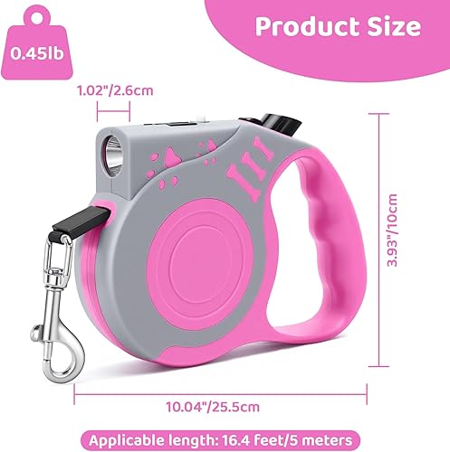 Miniatura 5 de Correa retráctil para perro con linterna recargable USB para paseos nocturnos, correa telescópica automática de 16 pies para perros pequeños y