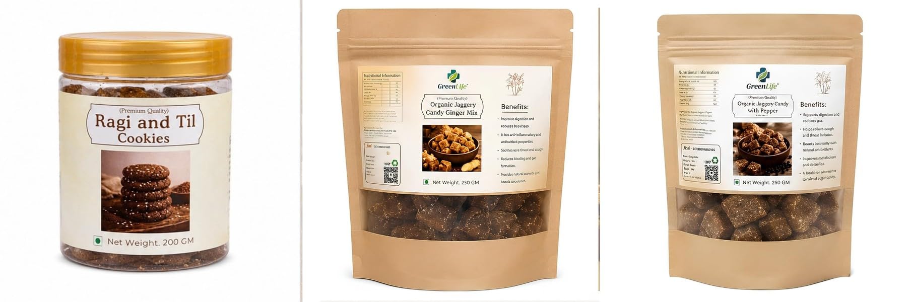 Ragi and Til Cookies | Finger Millet & Sesame | 200gOrganic Plain Jaggery Candy 500g | Natural Desi Gur | Chemical Free Traditional Sweet TreatOrganic with Saunf-image-46