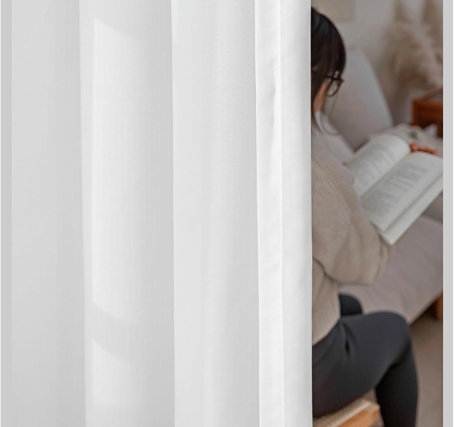 Semi Sheer Curtains for Living Room 2 Panels Set 84 inch Long, Polyester Yarn Semi Transparent Curtains Eyelets Simple Solid Color Window Treatments for Bedroom White, 34 x 84 Inch
