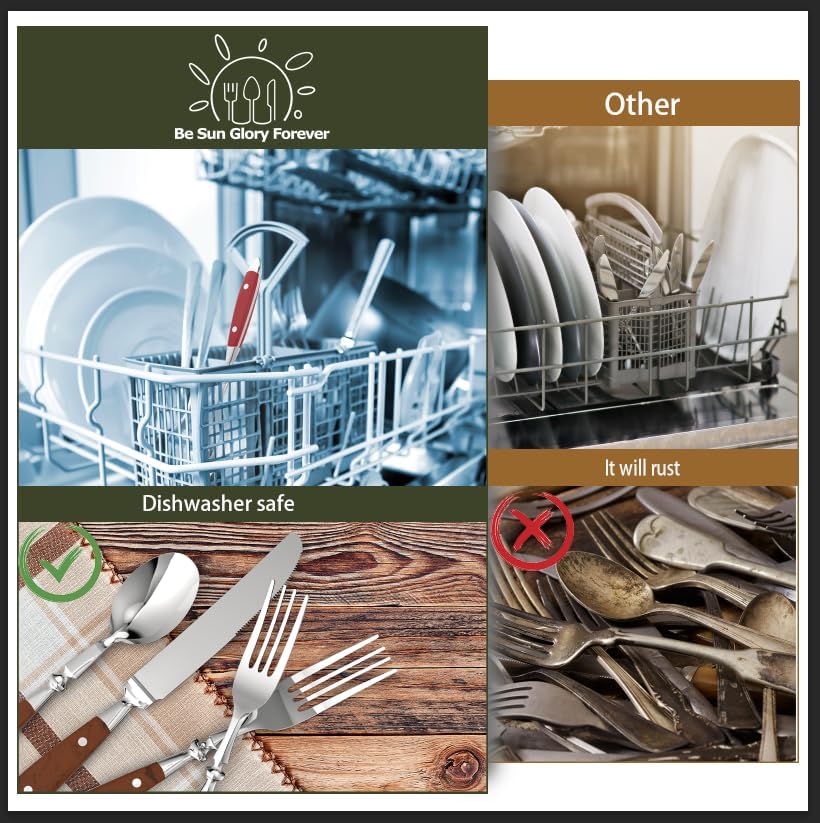 Miniatura 5 de Juego de cubiertos vintage de 20 piezas, acero inoxidable forjado, servicio para 4, juego de cubiertos con mango de baquelita negra, apto para