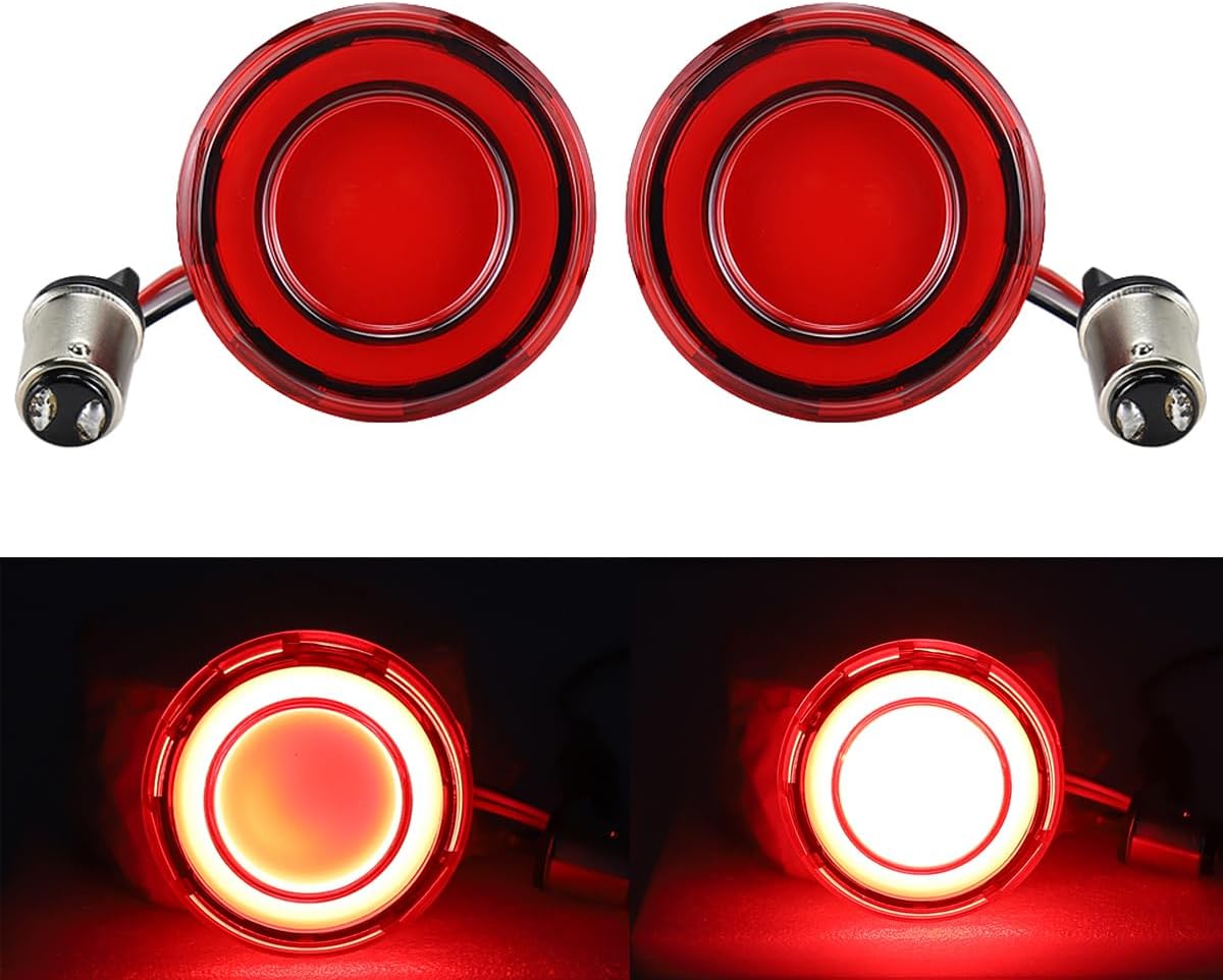 ZYTC 2" LED Turn Signals w/Running Light Red Case Bullet Style Front 1157 LED Turn Signal Kit Red Light for Harley