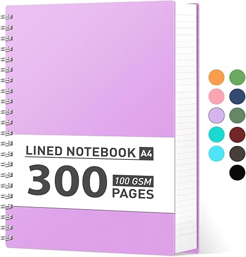 AHGXG Cuaderno de espiral con rayas universitarias, cuaderno grande en espiral A4 de 8.5 x 11 pulgadas, diario de escritura de 300 páginas para