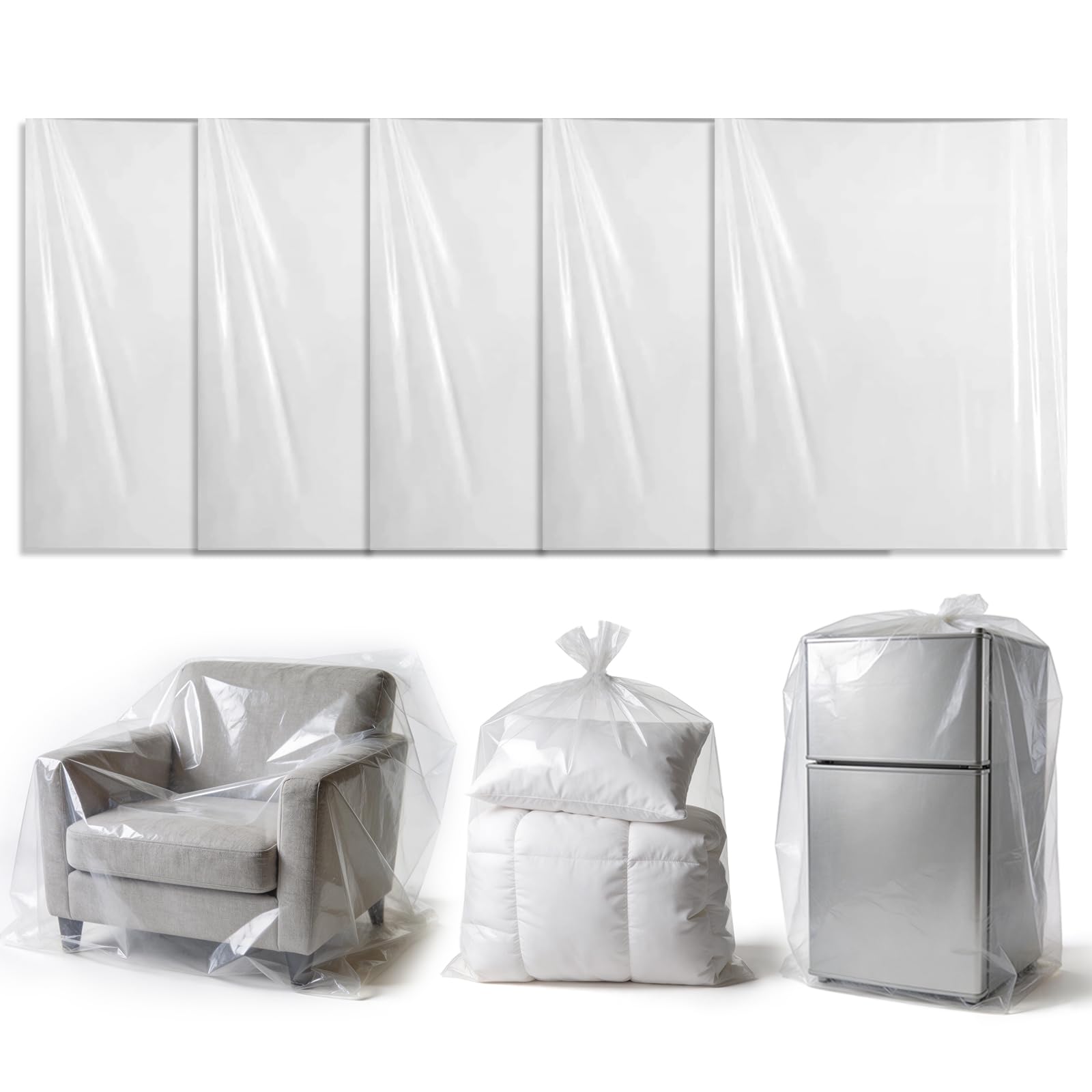 5 Pcs Extra Large Clear Plastic Storage Bags 130x150cm, Heavy Duty Large Bags for Clothes Quilts Furniture Suitcase Bike - Clear Storage Bags,Plastic Bags for Clothes and Big Plush Toys