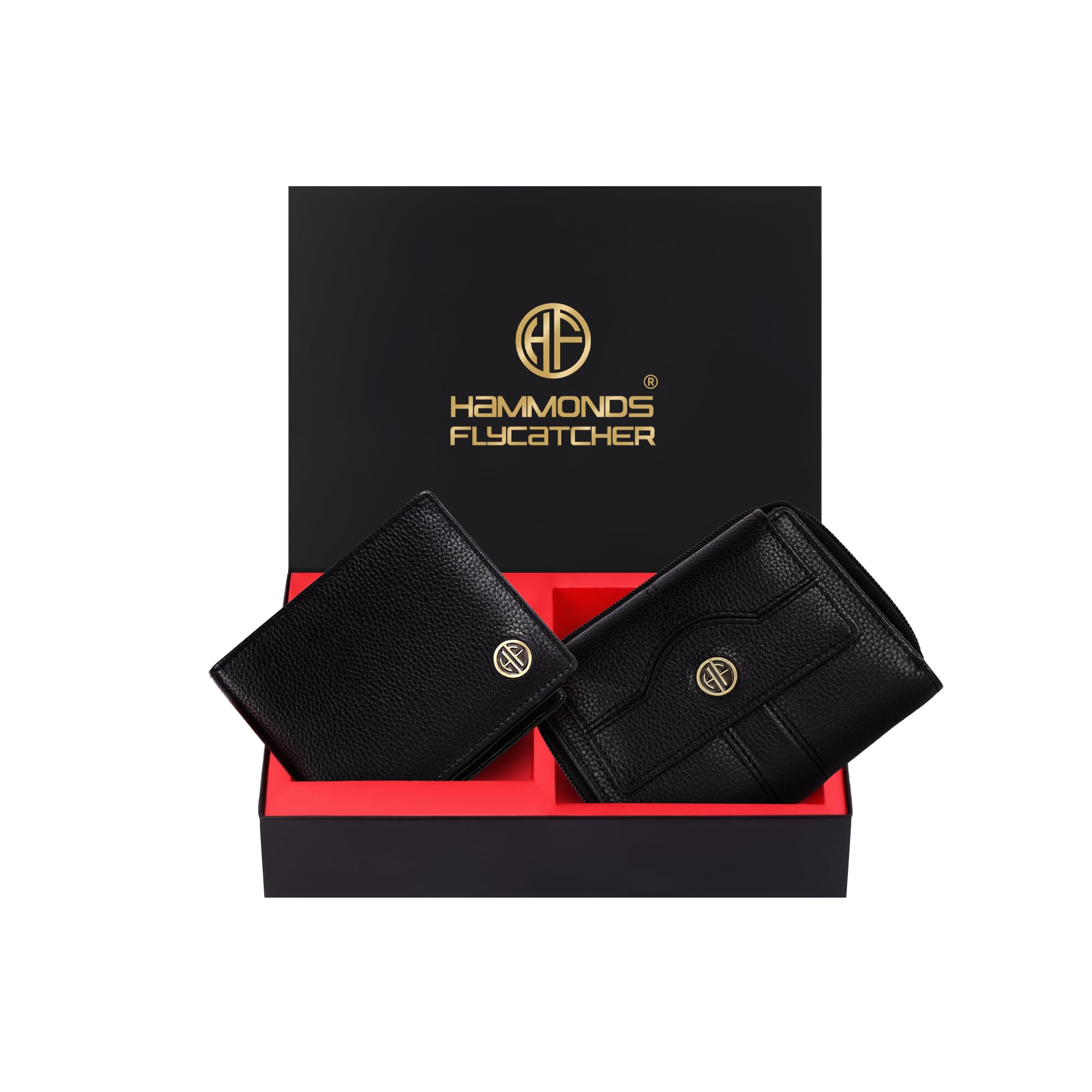 HAMMONDS FLYCATCHER Leather Wallet Combo Gift Set - Marriage Wedding Gifts for Couples Wife Husband - RFID Protected Men's & Ladies Women's Wallets, Multiple Card Slots - Black