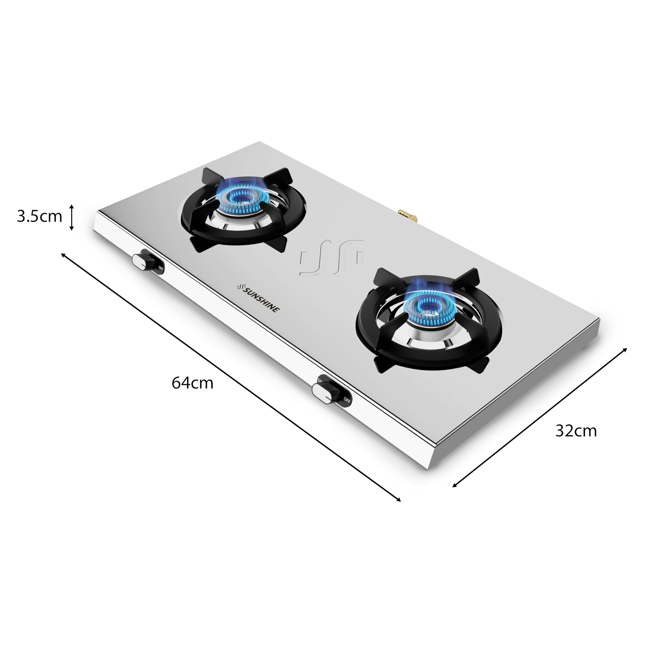 Sunshine Falcon 2 Burner | Ultra Slim 2 Burner Stainless Steel Gas Stove | Ergonomic Knob, Brass Burner, 5G Technology | Manual Ignition, LPG Ready & PNG Compatible (Silver)
