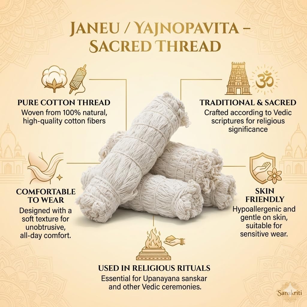 Pure Cotton Sacred Janeu Thread Roll (White, 40 Pieces) | Hindu Pooja Yagnopaveeth Dhaga for Brahmin, Upanayan Sanskar & Daily Rituals | Premium Quality Holy Thread image 2