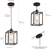 Vista 5 de 3 Pack Black Pendant Lights for Kitchen Island Industrial Lantern Pendant Light Fixtures with Clear Glass Shade, Farmhouse Adjustable Height Hanging
