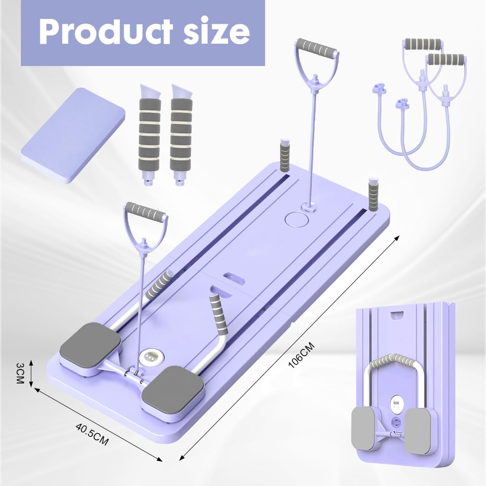 LOMUG Planche de pilates pour abdominaux pour la maison, kit de pilates, appareil de fitness pliable, appareil d'entraînement du ventre avec rebond automatique et corde de tension, pour débutants et