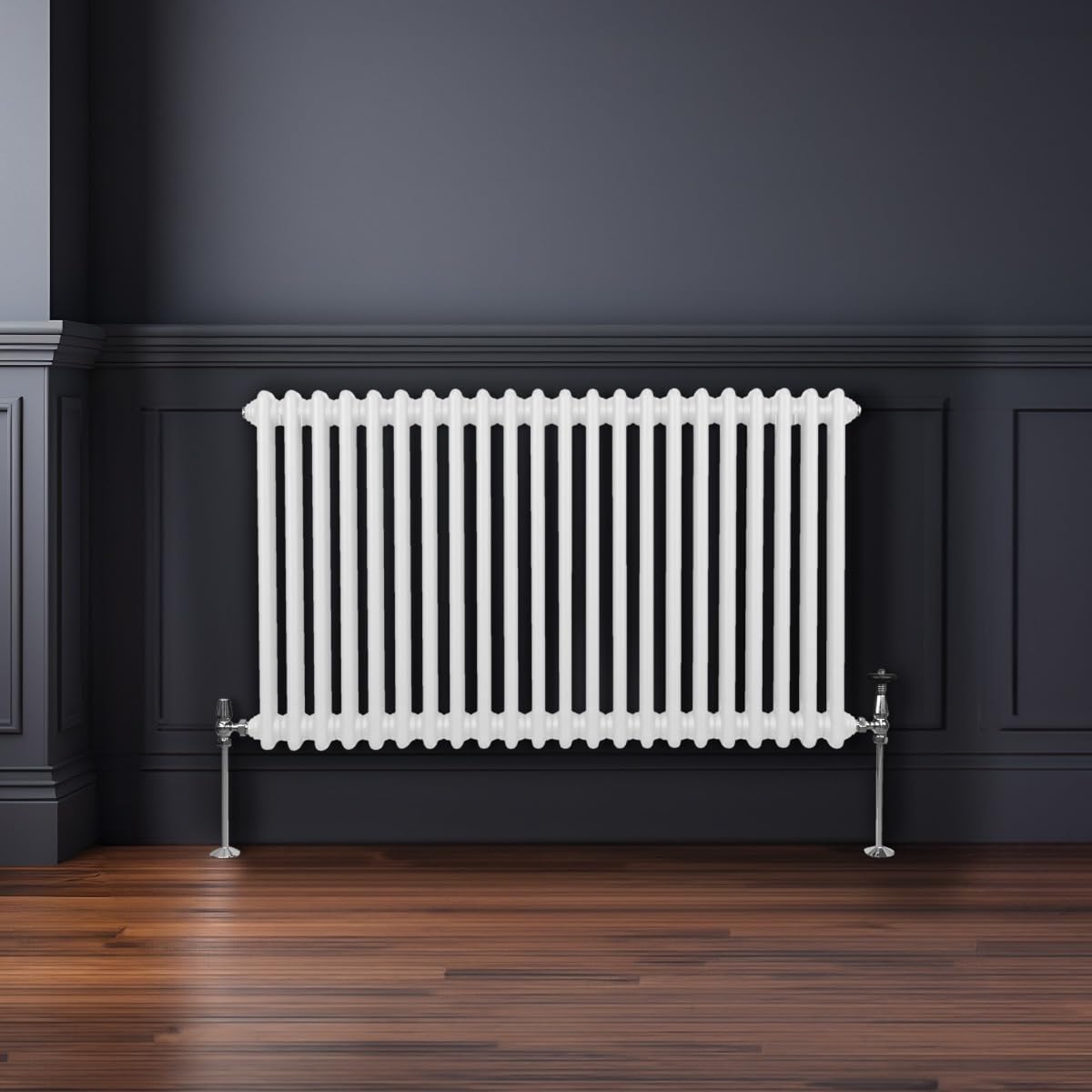 Radiador Tradicional Horizontal de 2 columnas 600mm x 1012mm | Blanco | Acero | Montado en pared | Kit de fijación y soportes + Cepillo de limpieza GRATIS | Calefacción estufa calefactor