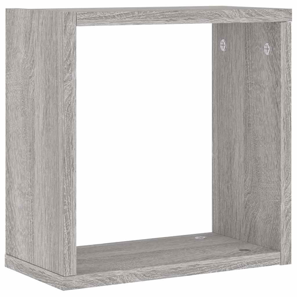 Set di 2 scaffali a cubo Sonoma grigio 30 x 15 x 30 cm, mensole da parete in legno sospese per soggiorno, camera da letto, ufficio, salvaspazio