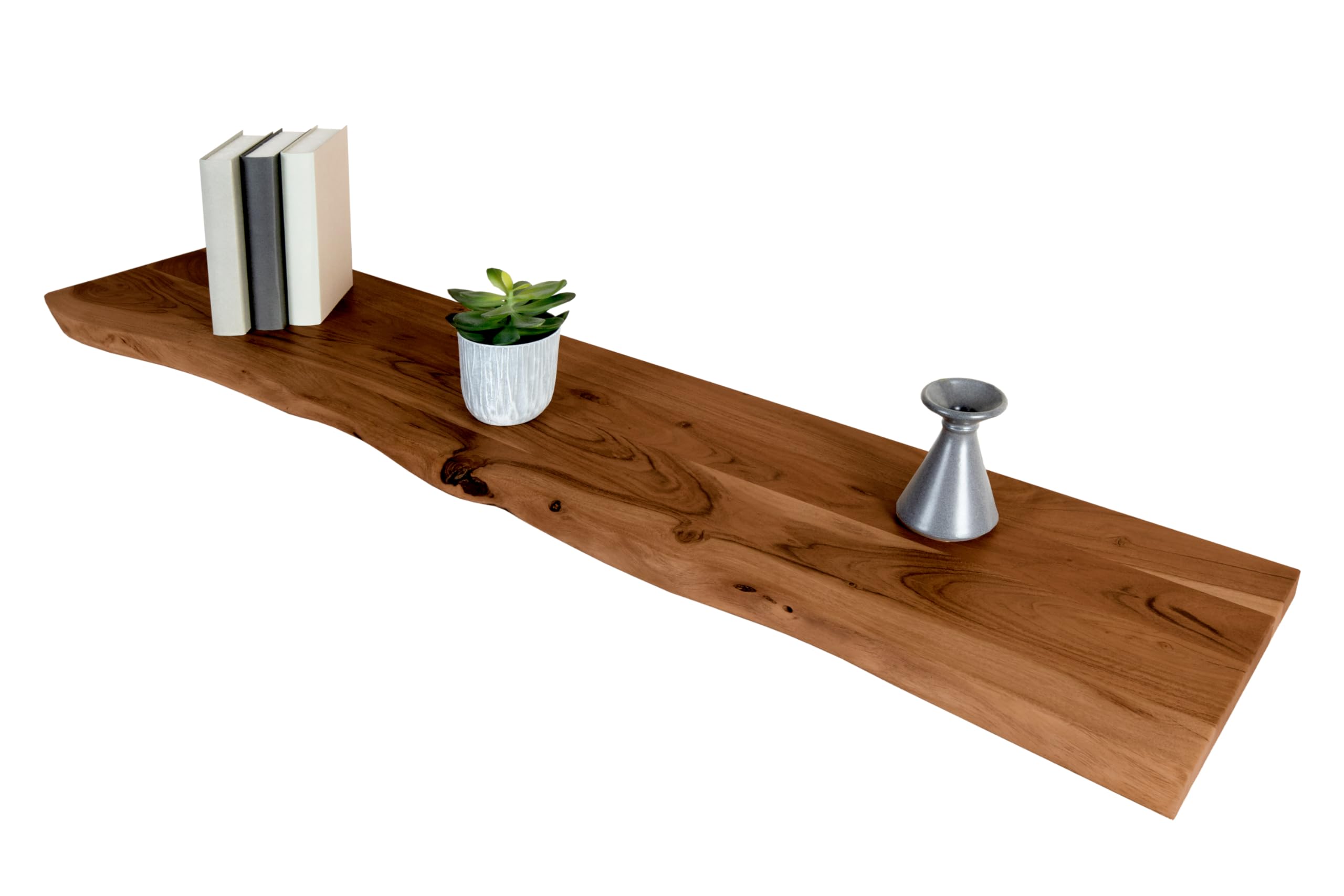 SAM Holzplatte 120x30 cm SUVA, Holzbrett massiv nussbaumfarben, Baumkantenplatte für Heimwerker, Regale und Fensterbretter, einseitig Baumkante