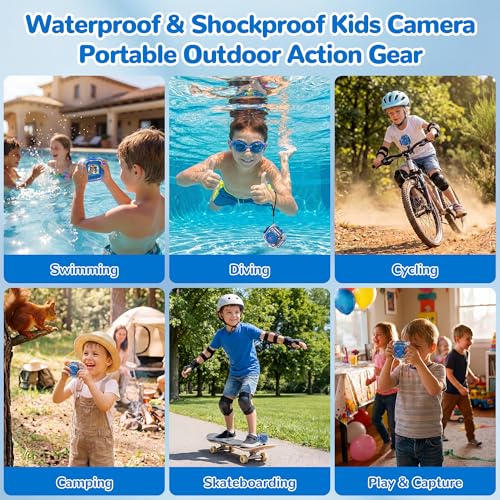 Image of PROGRACE Pool Toy & Kids Underwater Camera - IP68 Waterproof Action Camera for Boys Ages 3-12, 1080P Video, 32GB Card, Mount for Bike & More, Birthday Gift for Diving, Swimming, Riding, Snorkeling