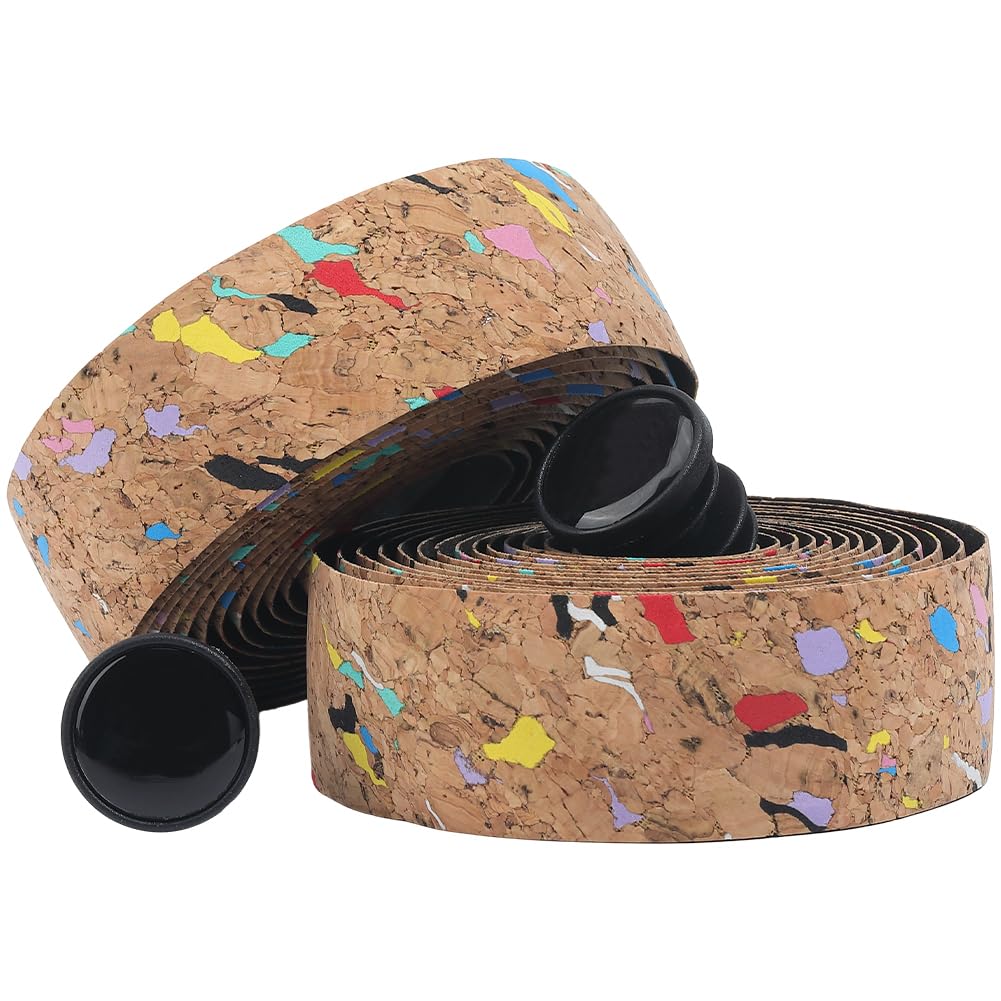 GORGECRAFT 2 Rolls Road Bike Handle Tape Cork Handlebar Tape Bicycle Handle Bar Tapes Colorful PU Leather Bike Handle Wrap with 2 PCS End Plugs for Road Bike Steering Wheel Chair Armrest Fishing Rot
