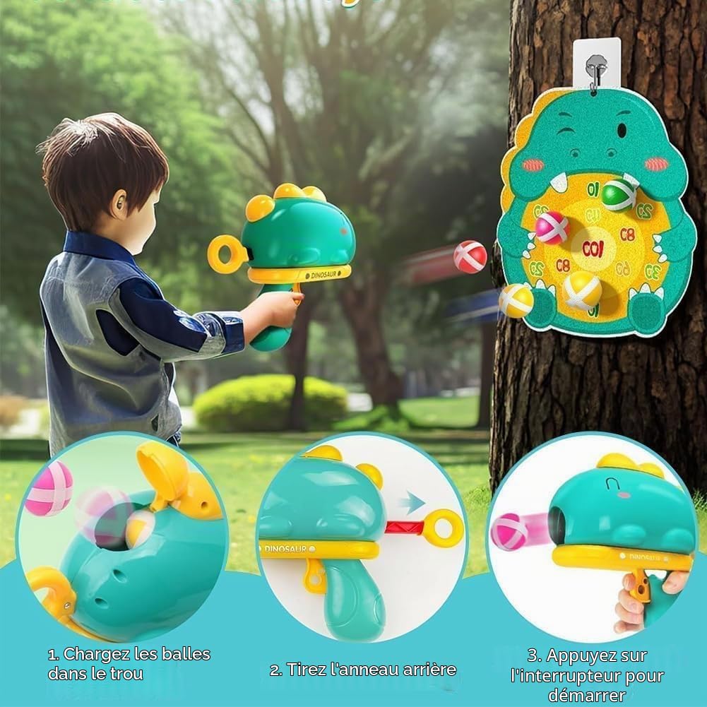 Jouet de Tir de Dinosaures, Jeu Cible pour Enfants Jeux de Tir à la Cible avec Plateau de Flechette et 12 Balles Collantes Jouet de Tirs au Pistolet, Cadeau de Jeux pour Garçon 3 4 5 6 Ans