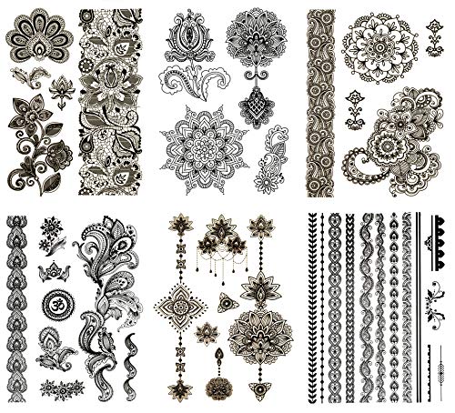 Terra Tattoos Temporary Henna Tattoos - 50 Black Mehndi Temp Tattoos