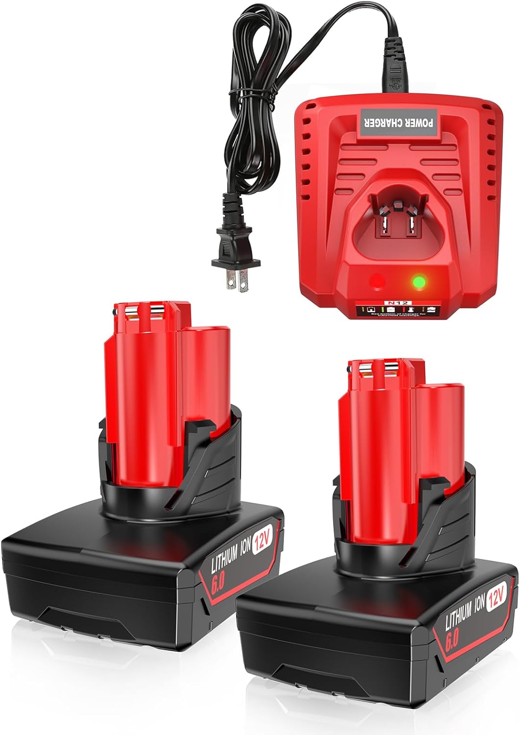 Powilling 2 Pack 12V 6.5Ah Replacement for Milwaukee M-12 Battery and Charger Kit, Compatible with Milwaukee M-12 12Volt Batteries 48-11-2401, 48-11-2402 - Image 9
