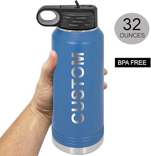 Miniatura 5 de Botella de agua deportiva personalizada de acero inoxidable con aislamiento de doble pared, de 32 onzas, con tapa superior abatible, pajita,