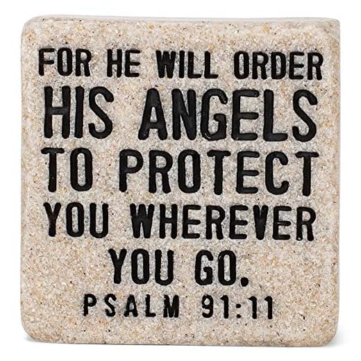 Lighthouse Christian Products His Angels Will Protect Scripture Block 2.25 x 2.25 Cast Stone Plaque