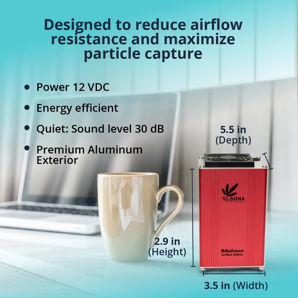 SONA Mobion Air Purifier (Red) - Compact Ionic Air Freshener for Small Rooms, Travel, Bathroom & Desktop - Filterless, Quiet, Chemical-Free & Energy-Efficient Design