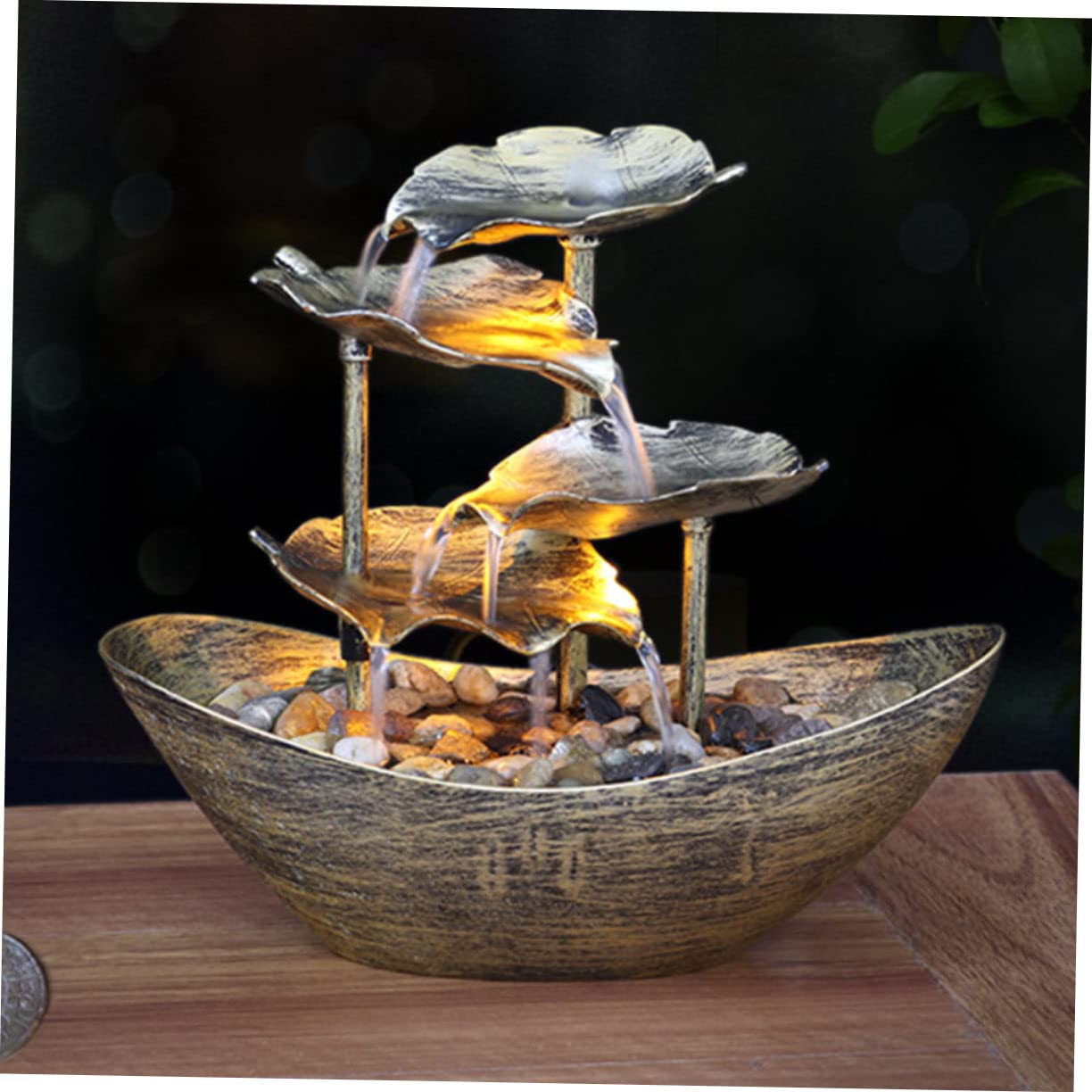 Fontaine De Table LED avec Décoration Atmosphérique Forme De Lotus Accessoire De Maison pour Salon Bureau Et Événements Spéciaux