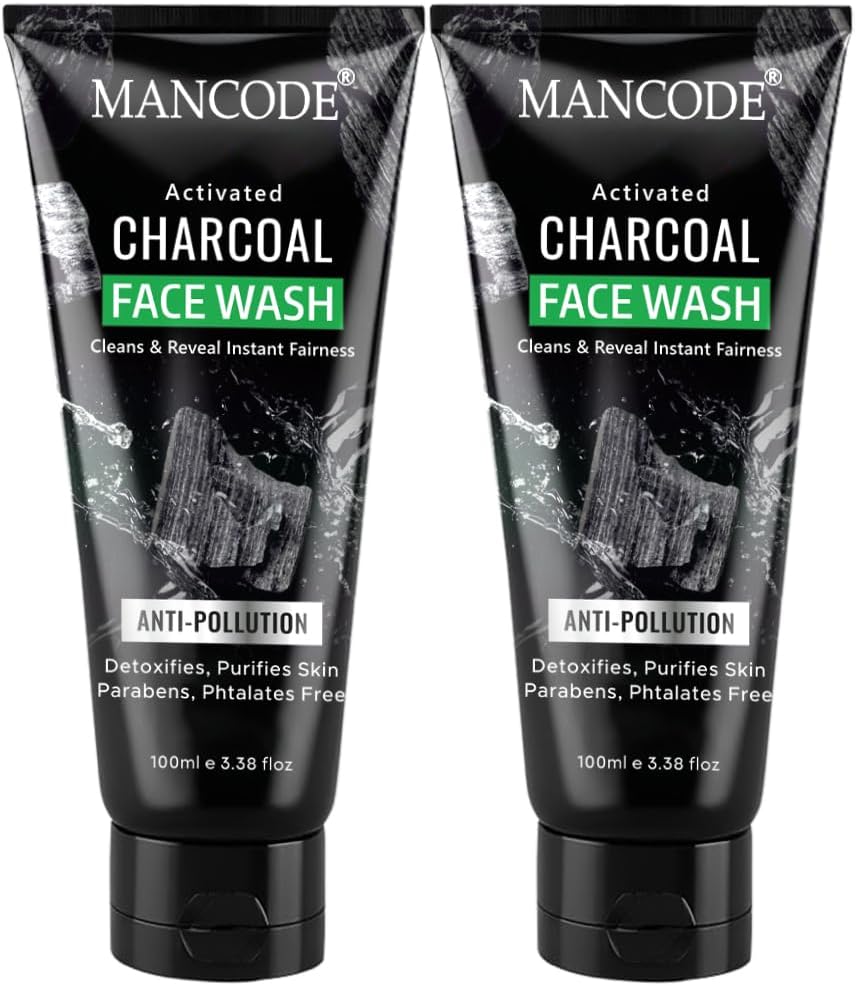 Mancode Activated Charcoal Face Wash for Men | Deep Cleansing, Oil Control & Anti-Pollution | Detoxifies, Purifies Skin & Provides Instant Freshness | 100ml Each | Pack of 2