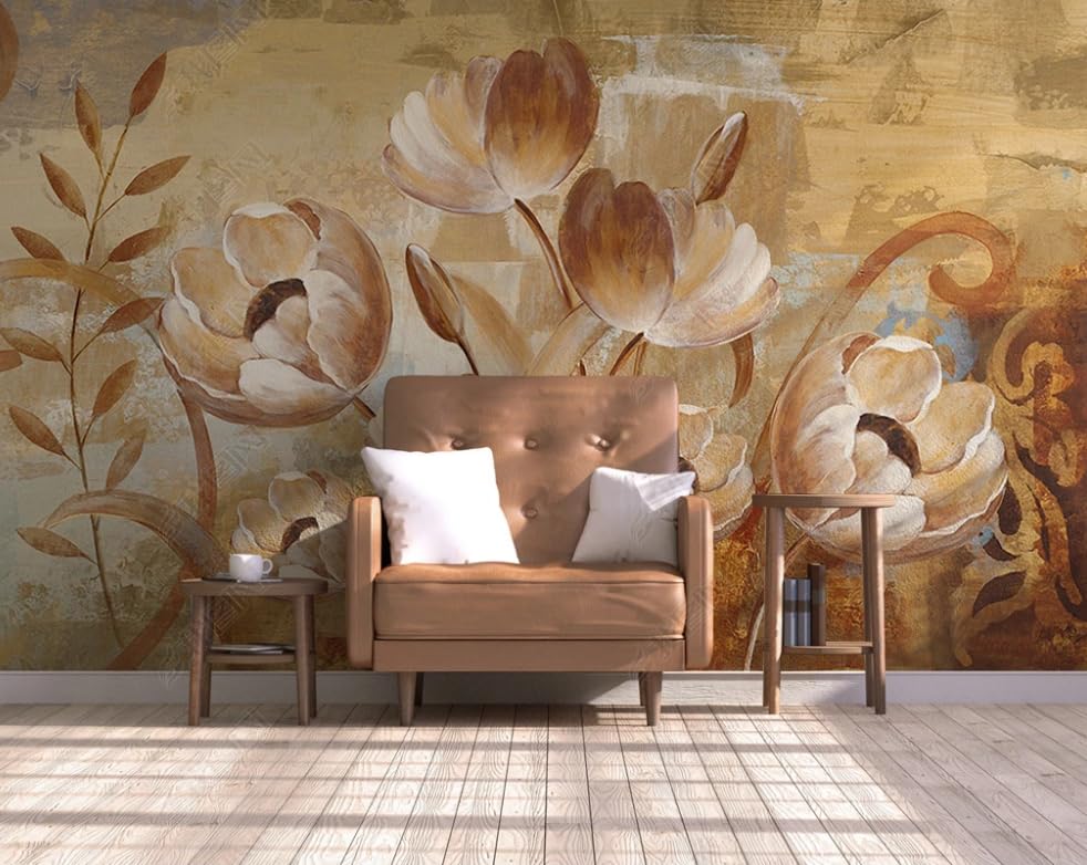 Papier peint intissé tulipe rétro panoramique pour salon et chambre 150x105 cm