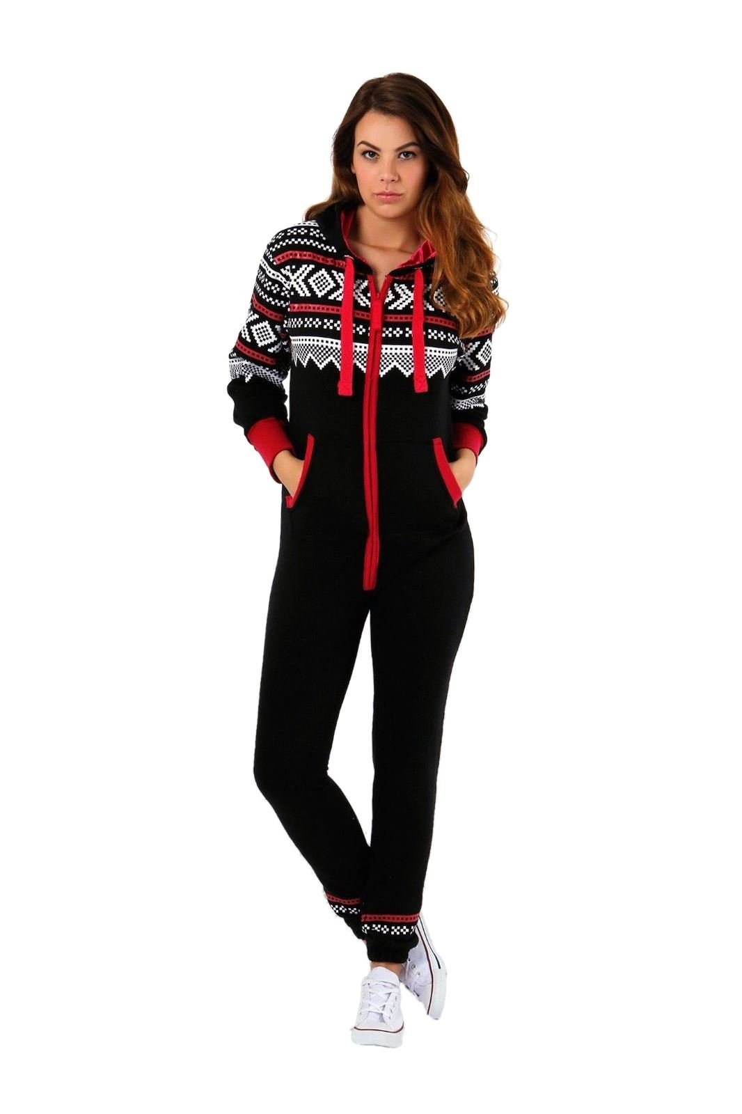 Hamishkane Ladies Hooded Aztec Print Onesie Zip Up Jumpsuit All in One Playsuit Pyjama