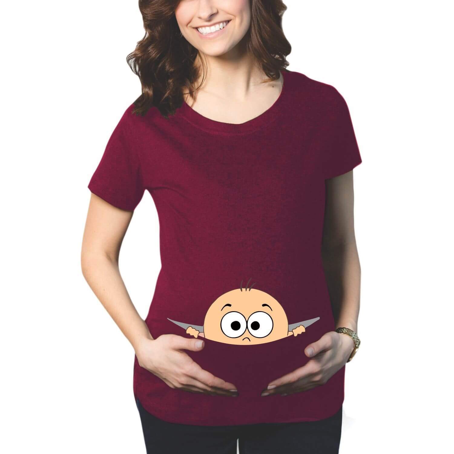 Mothers Day Peek a Boo Women's Pregnancy Maternity T-Shirt Top Tee Round Neck Half Sleeves-image-12