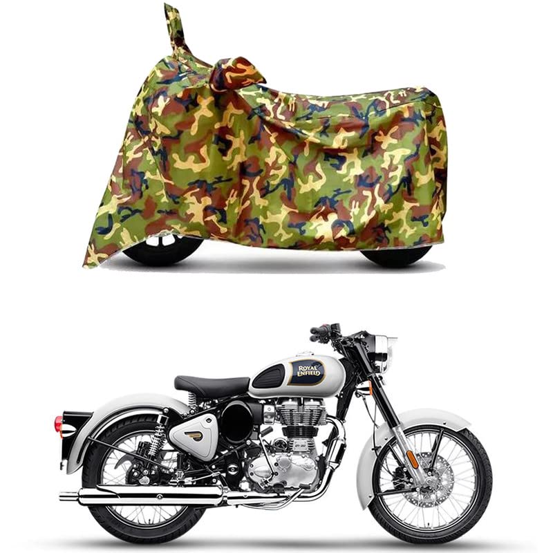 Image of Waterproof 100% PVC Coated Bike Scooty Two Wheeler Body Cover Compatible For Royal Enfie Classic 350 ABS BS6 /UV-Rays /Heat Protection /Birds Dropping /Scratchproof /Dust proof[6X6 Jungle Print]