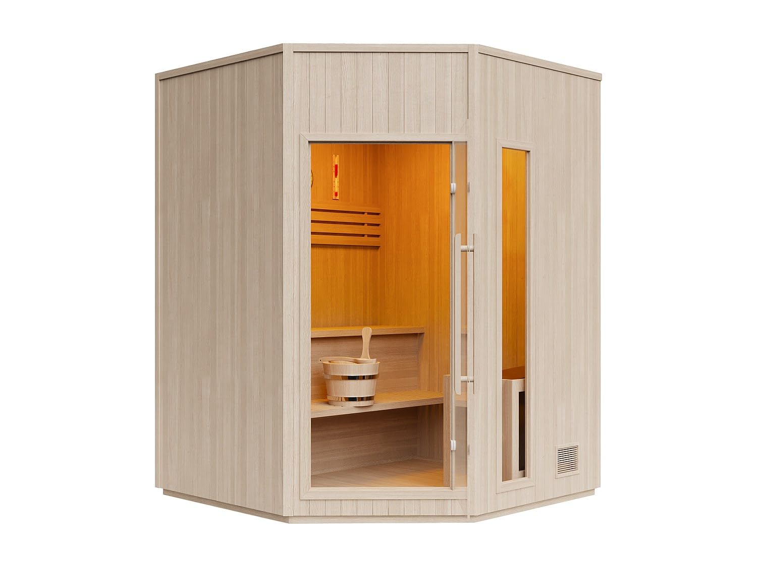 Vente-unique - Finnische Ecksauna mit Herd, 8 kW – 5/6 Sitzer – L 180 x T 180 x H 210 cm – Kotka