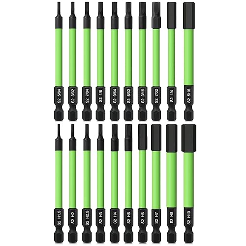 TLEEP Juego de brocas de impacto de cabeza hexagonal de 3.5 pulgadas de largo, 14 de pulgada, métricas de 0.069 a 0.394 pulgadas y brocas de llave