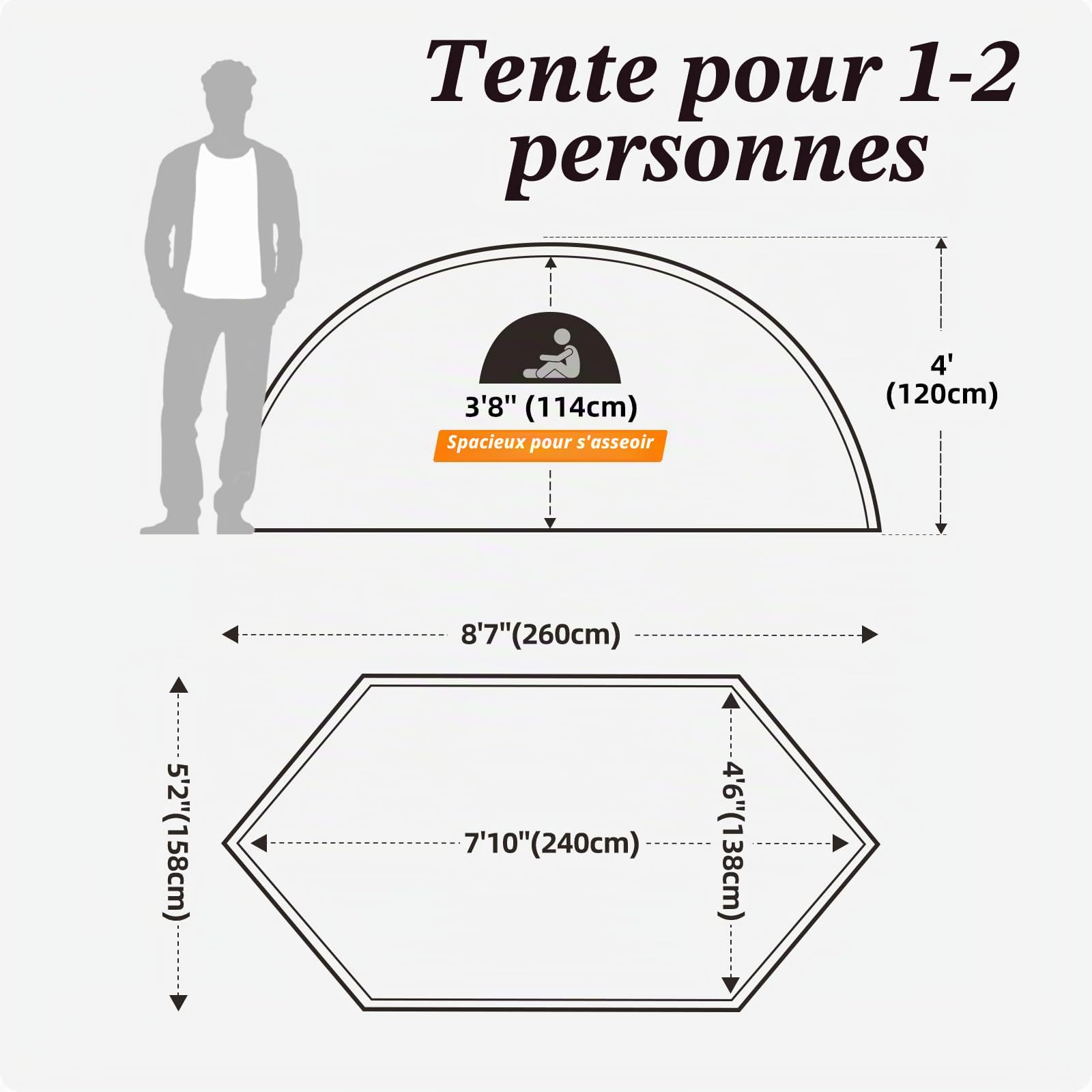 Tente de Camping pour 1-2 Personne, Tente, avec Installation Facile, Petite Taille Une Fois repliée Ultra légère Portable, Imperméable pour randonnée, Alpinisme, Camping