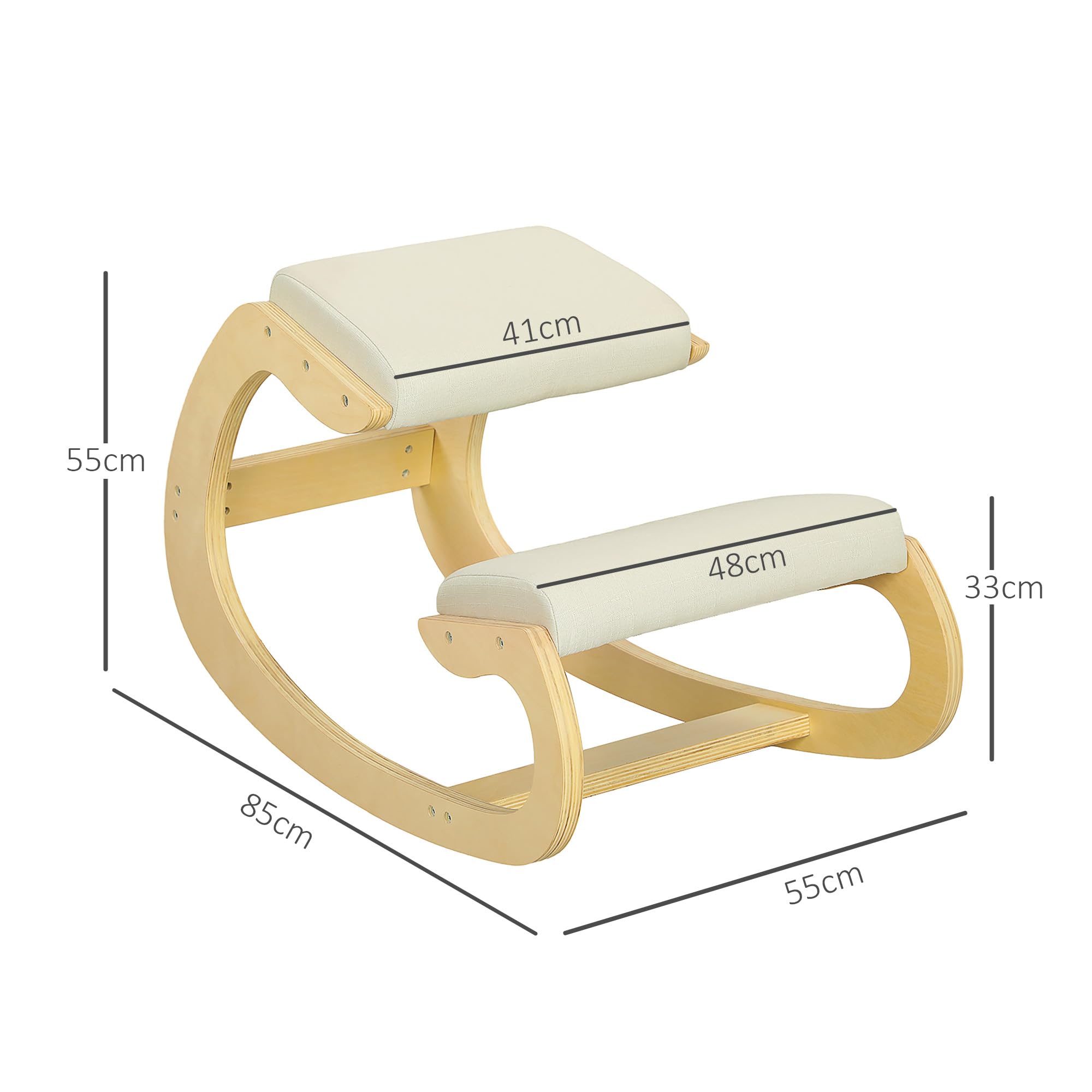 HOMCOM Kniestuhl Ergonomisch aus Holz, Gesundheitsstuhl zur Verbesserung der Körperhaltung, Bürostuhl für Homeoffice, Cremeweiß