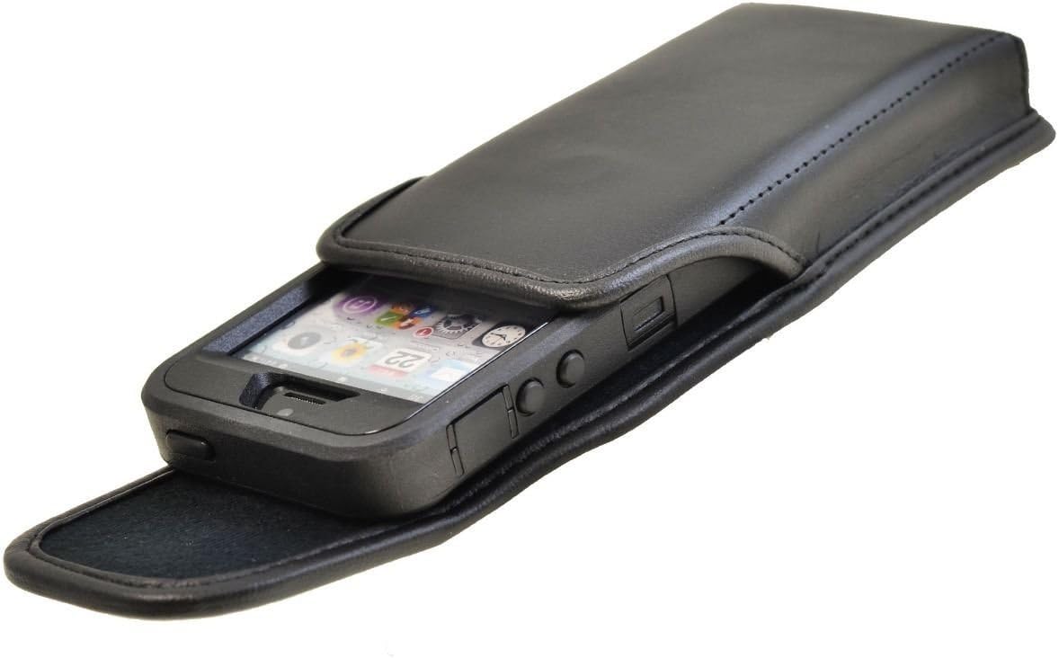 Turtleback Belt Case Compatible with Apple iPhone SE 5 5c 5s Fits w/OB Defender or Bulky Cases, Black Vertical Holster Leather Pouch with Heavy Duty Rotating Ratcheting Belt Clip