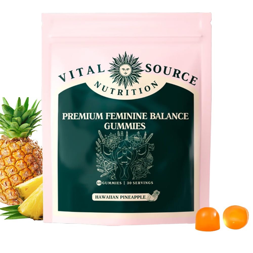Vital Source Nutrition Premium Feminine Balance Gummies, 60 Count Gummies for Women’s Health & Wellness Immune Support Vegan, Gluten-Free & Halal - Hawaiian Pineapple, 30 Servings.