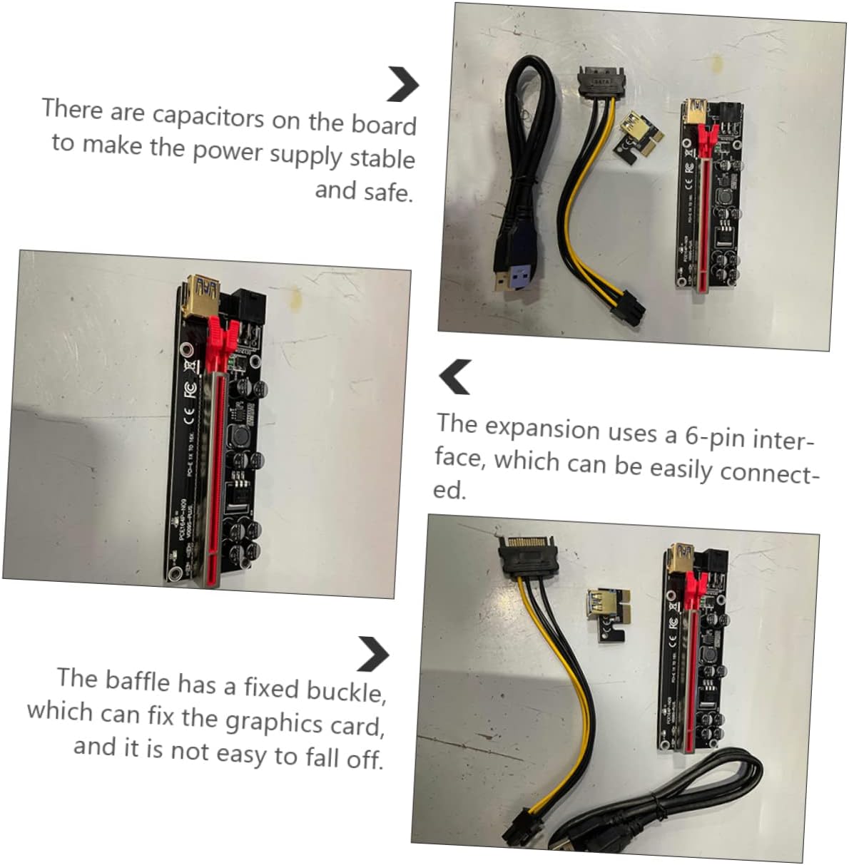 6sets Pci-e to Extender Cable Egpu Adapter for Mining Frame Riser Adapter Led Indicator Card Slot Shielding Computer Accessories
