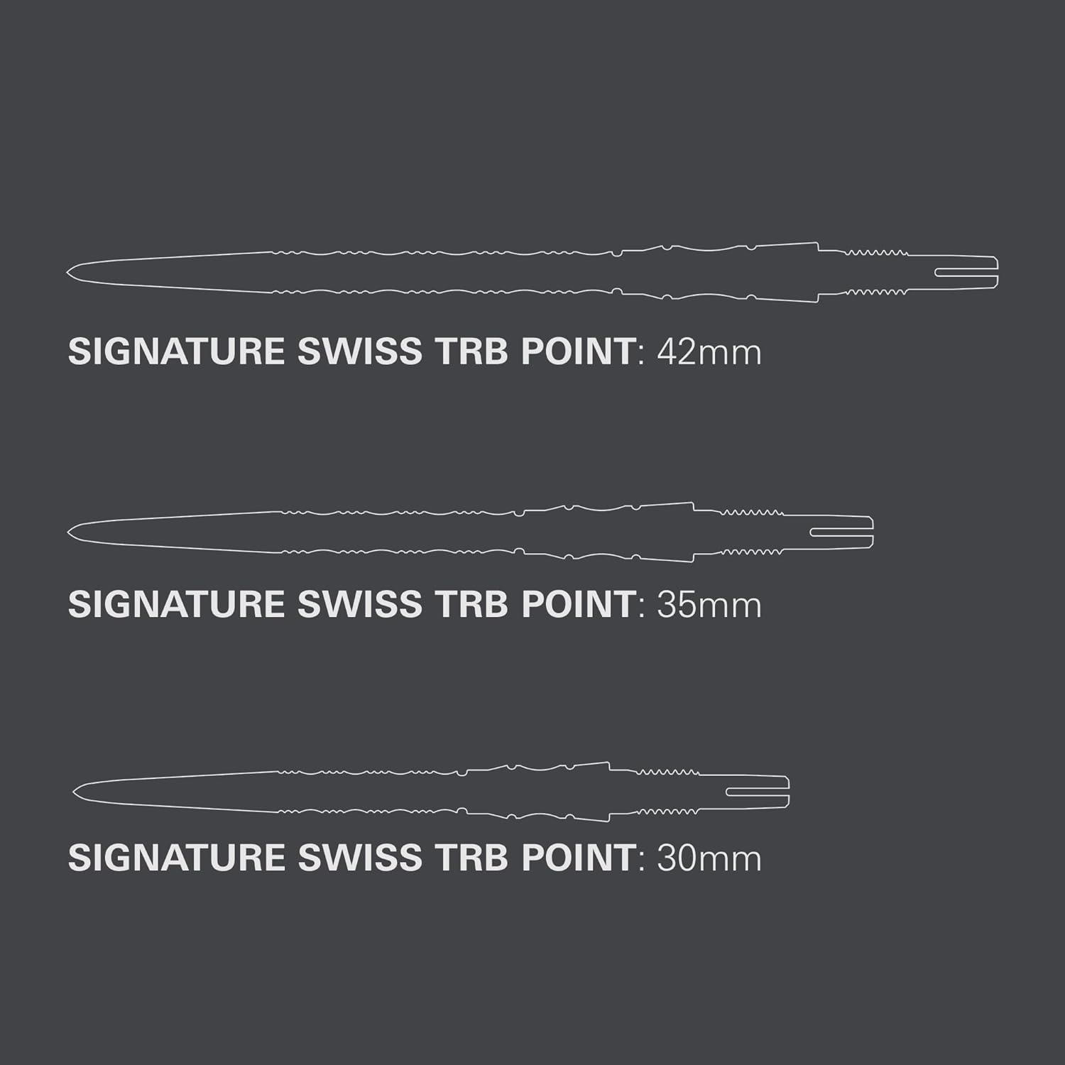 Target Darts Signature Swiss Point TRB | 3 Pack Set of Tips | 30MM/35MM/42MM – Gold/Silver/Black | Change Dart Points, Swiss Point Technology, Professional Darts Accessories
