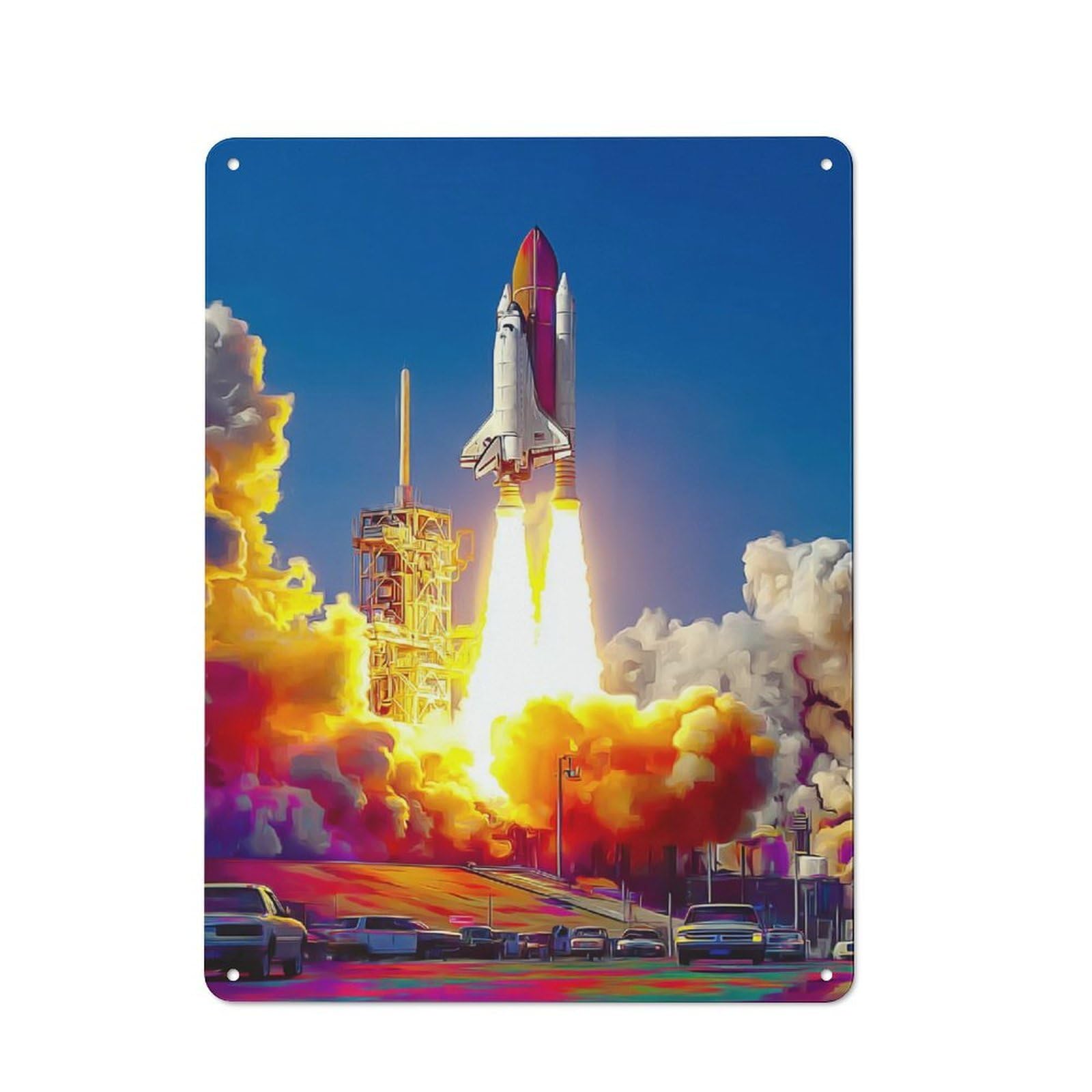 Retro Metal Wall Sign 40x30cm with Space Shuttle Launch in Action -1 for Hallway Wall, Gift for Wall Display Collectors during The Christmas Season