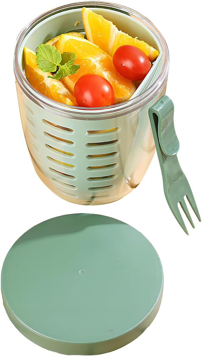 Luiruey Portable Fruit Cups with Lids and Fork, Overnight